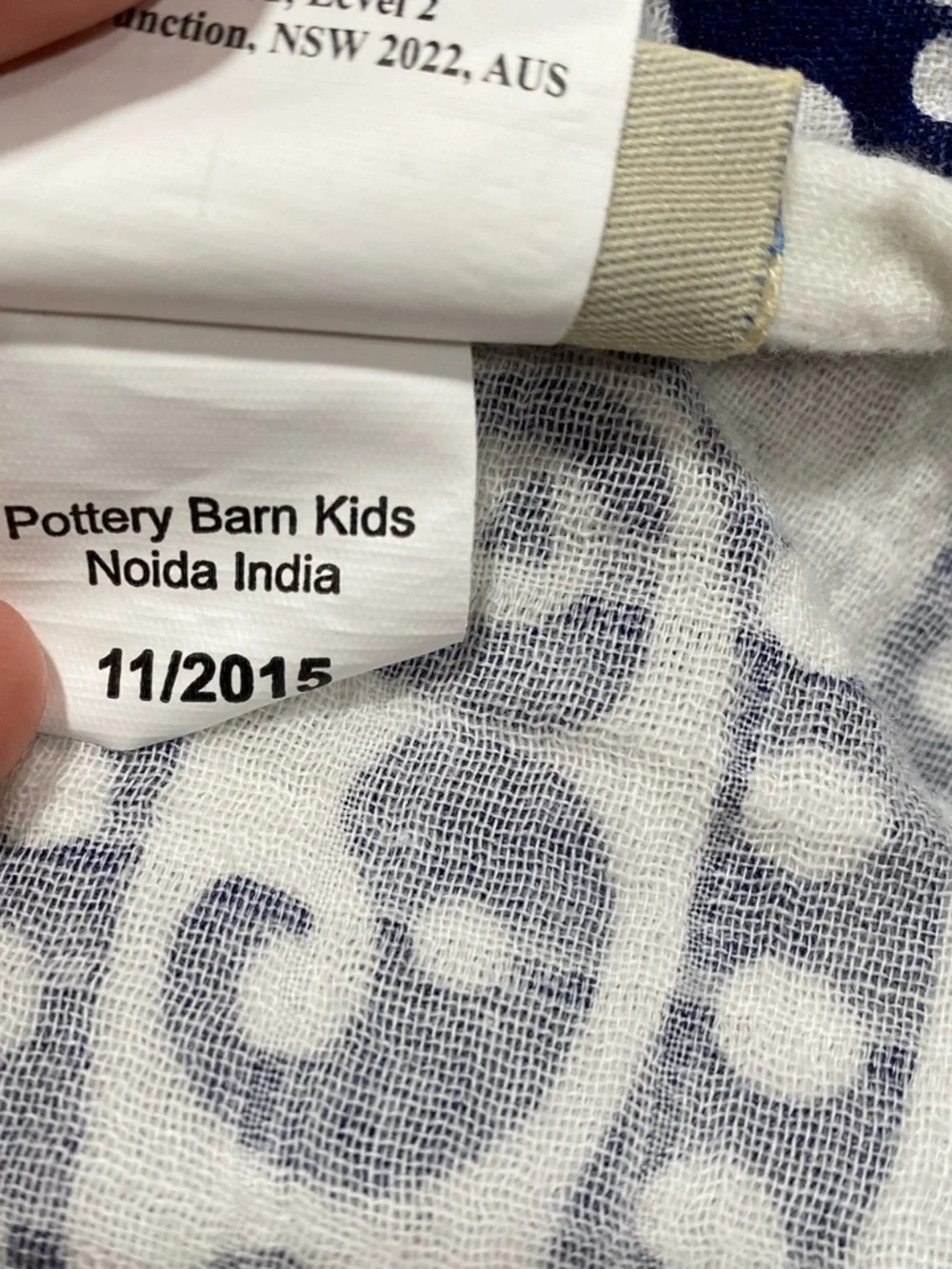Pottery Barn Kids Organic Cotton Muslin Paisley Blanket 50x50 Blue White Throw - Picture 8 of 12